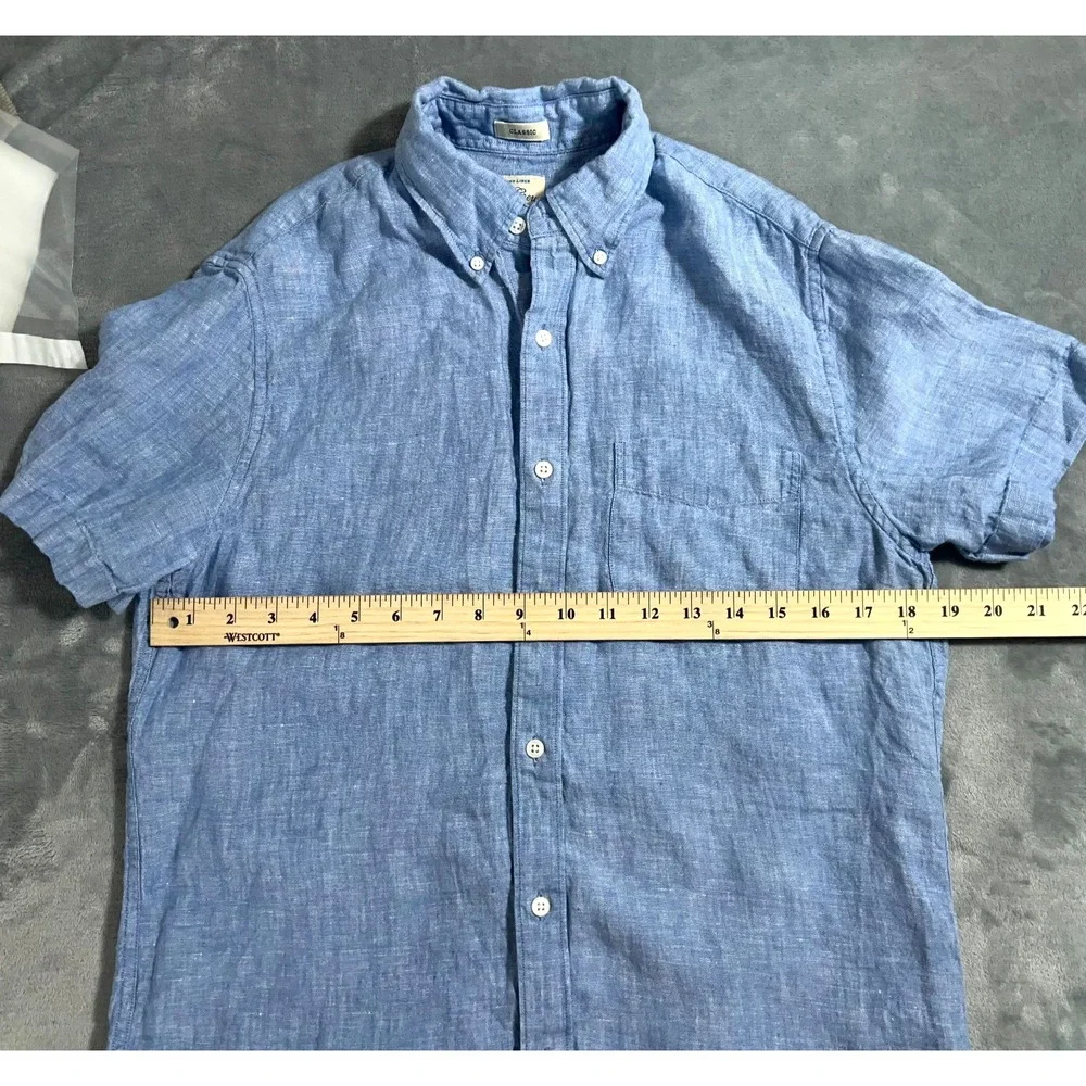 J Crew Baird McNutt 100% Linen Shirt Mens Small Button Down Blue Short Sleeve